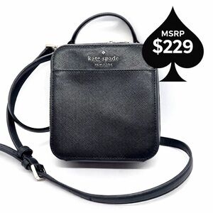 Kate Spade Staci Square Crossbody Black Saffiano Mini Top Handle Bag Like New